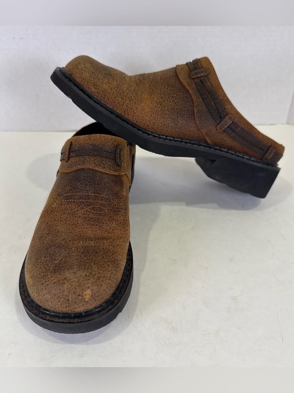 Roper Laces Womens Size 7 Brown Crazy Horse Leather Mule Slip On Shoes Western